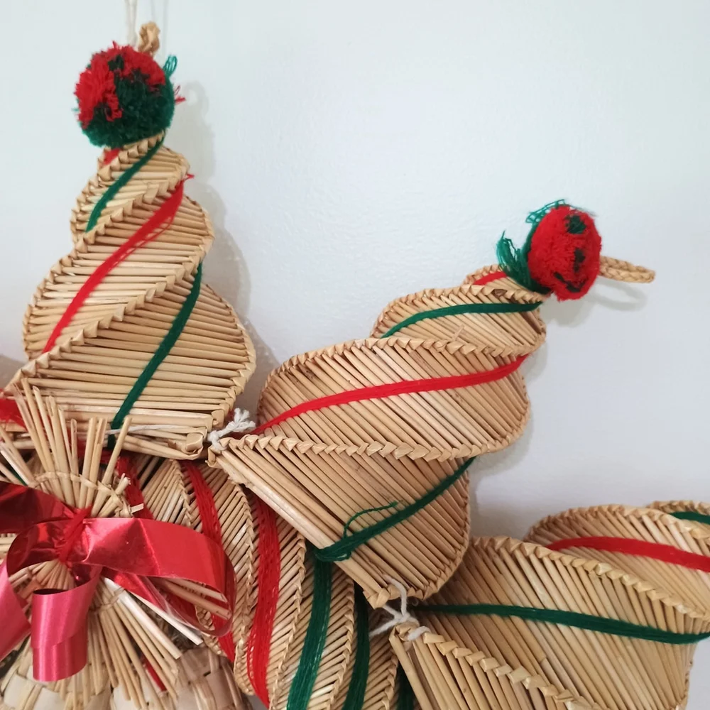 Vintage Holiday Scandinavian Swedish Woven Straw Star Christmas Wreath 21
